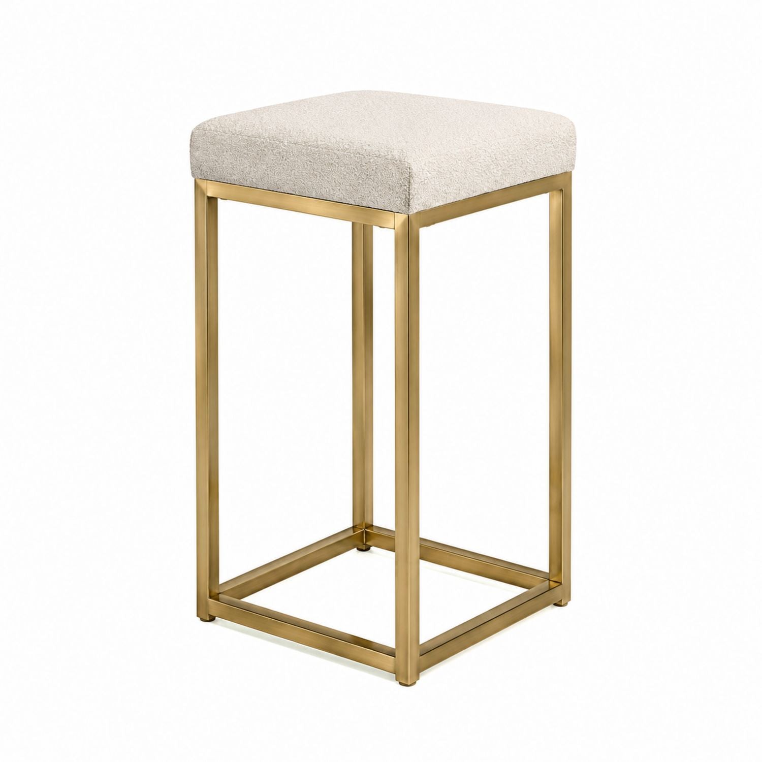Square Bar Stool with Beige Polyester Cushion and Gold Steel Frame 30cm x 30cm x 70cm