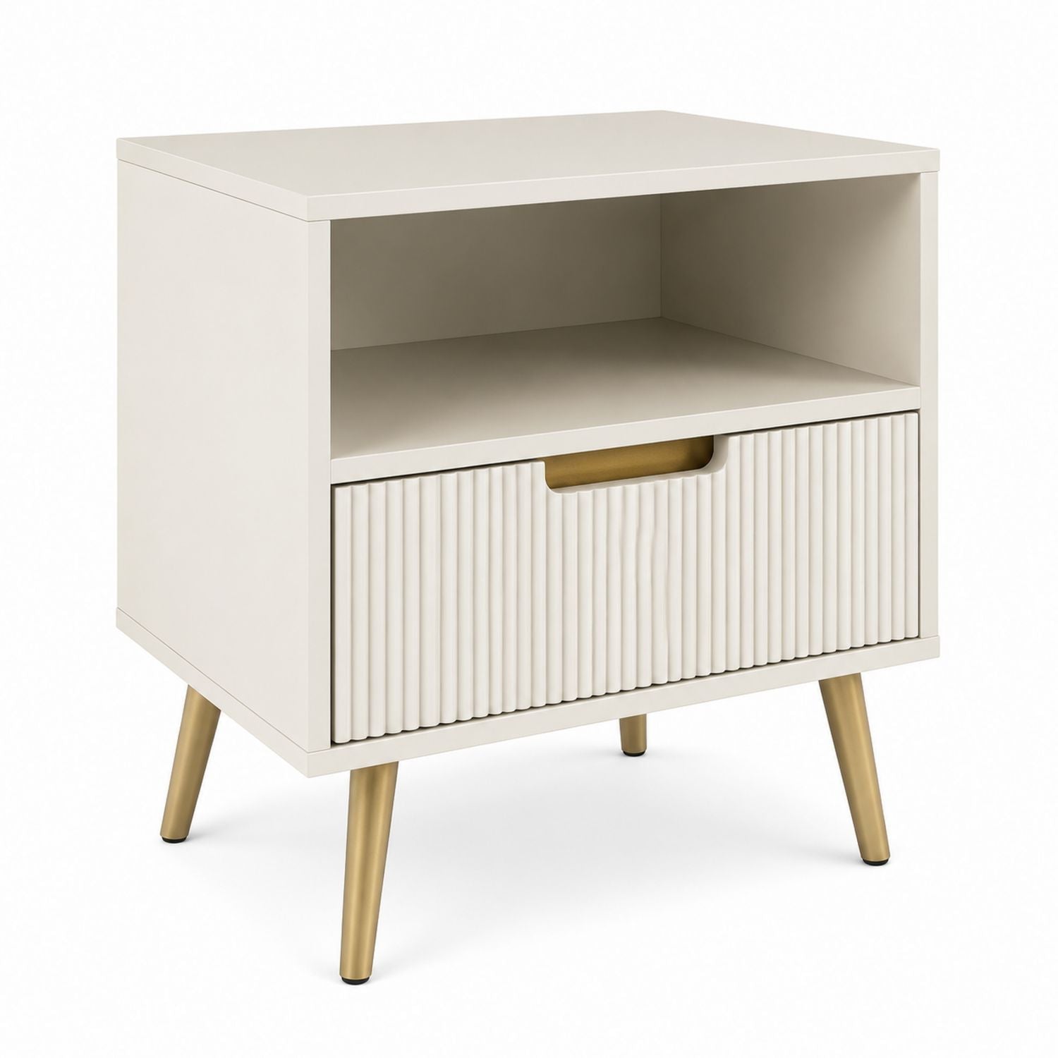 MDF Nightstand with Drawer and Open Shelf Beige 45cm x 35cm x 60cm