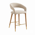 Bar Stool with Polyester Fabric Seat and Walnut Wooden Legs Beige
