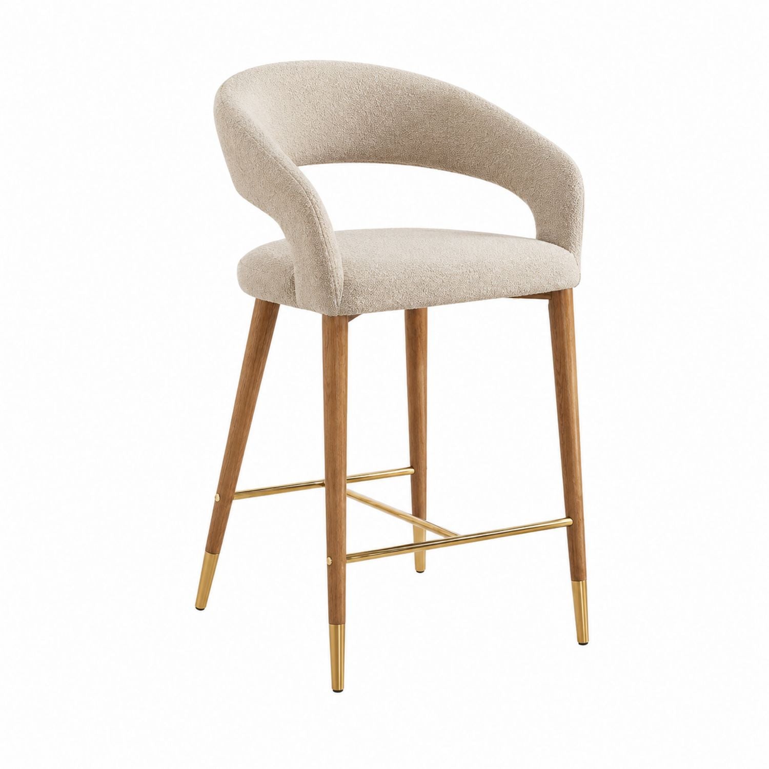 Bar Stool with Polyester Fabric Seat and Walnut Wooden Legs Beige