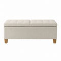Linen Fabric Storage Ottoman with Wood Legs 100cm x 40cm x 40cm