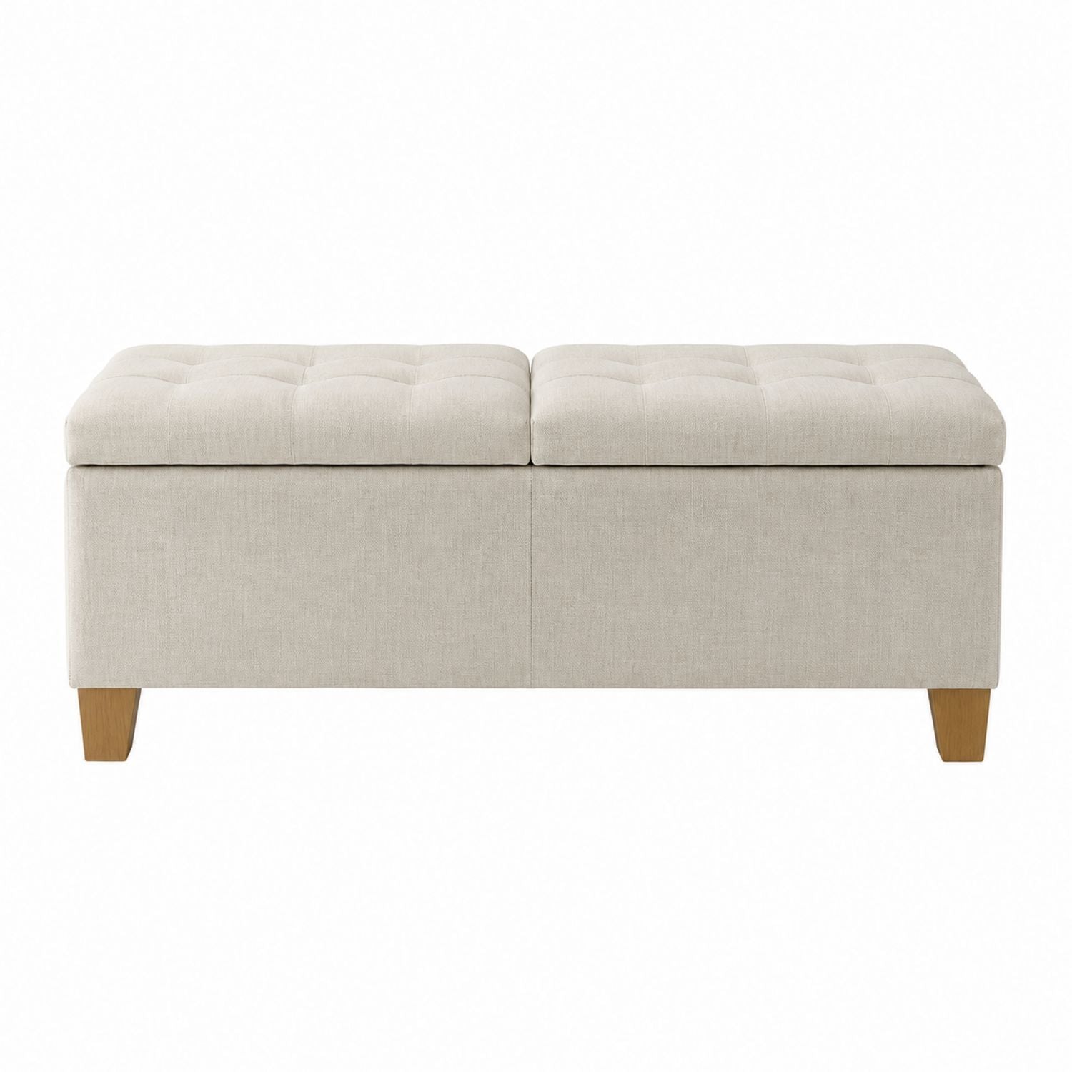 Linen Fabric Storage Ottoman with Wood Legs 100cm x 40cm x 40cm