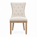 Tufted Upholstered Dining Chair Beige Linen with Wood Legs