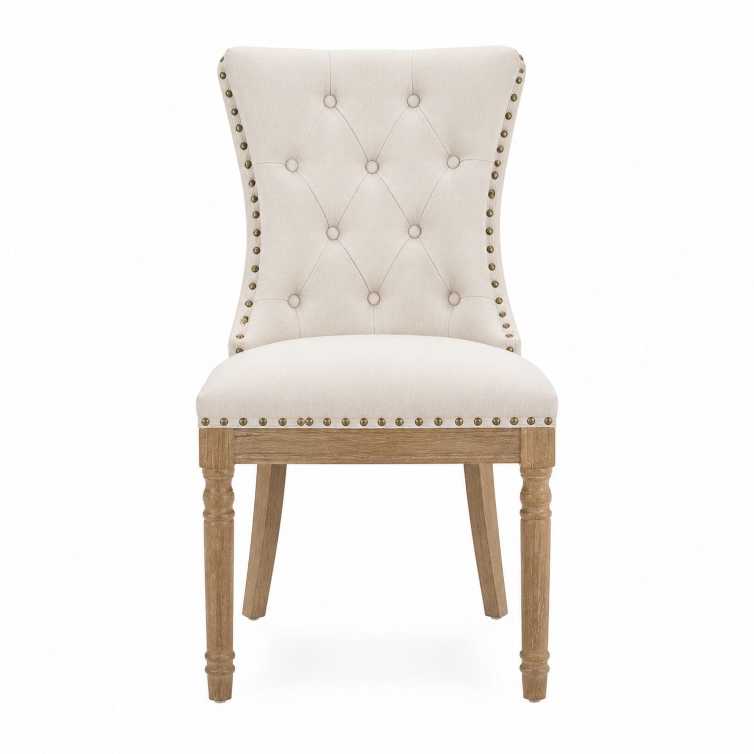 Tufted Upholstered Dining Chair Beige Linen with Wood Legs