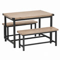 Wood Dining Table Set with Metal Frame in Natural and Black