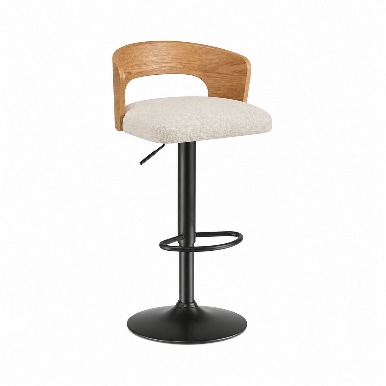 Adjustable Swivel Bar Stool with Fabric Seat and Wood Backrest