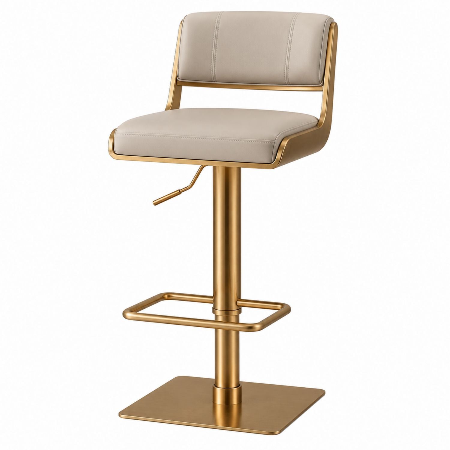 Adjustable PU Leather Bar Stool with Gold Metal Frame