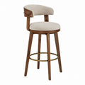 Wooden Bar Stool with Upholstered Backrest and Brass Footrest