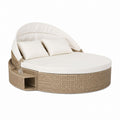 Round Wicker Patio Daybed with Retractable Canopy, Beige, 180cm Diameter