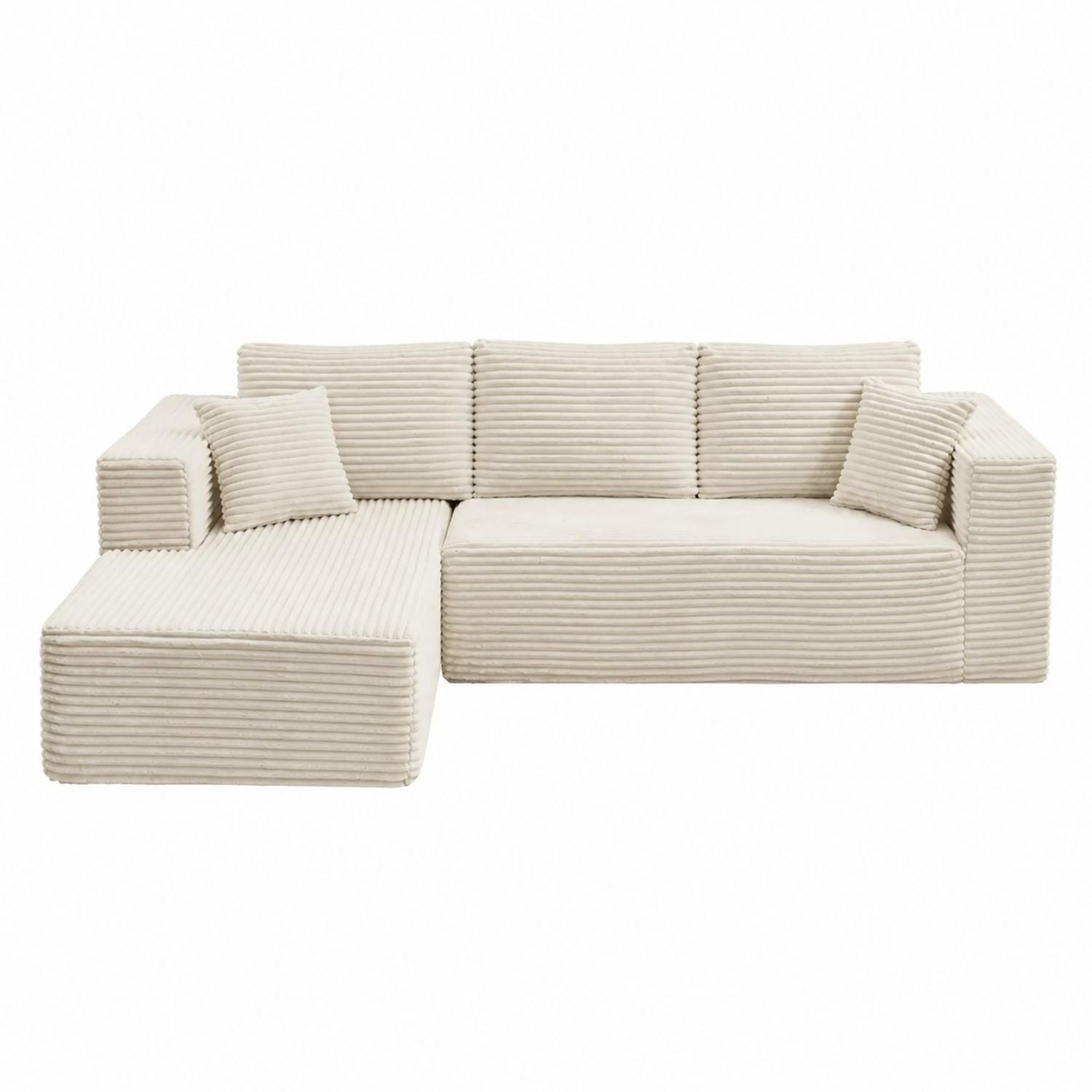 Beige Polyester L-Shaped Sectional Corner Sofa 280cm x 170cm x 85cm