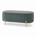 Velvet Upholstered Oval Bench with Brass-Plated Metal Legs Green 130cm