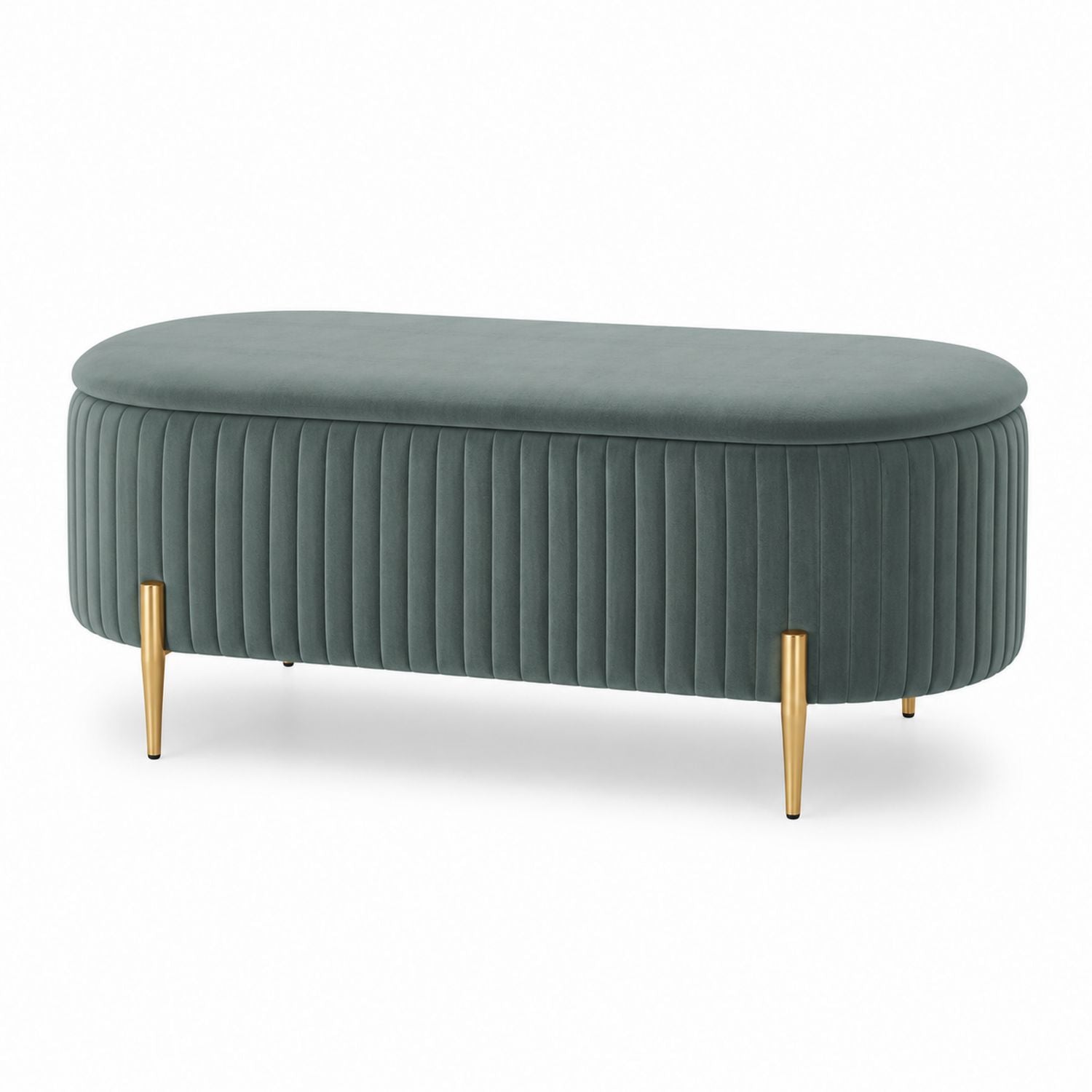 Velvet Upholstered Oval Bench with Brass-Plated Metal Legs Green 130cm
