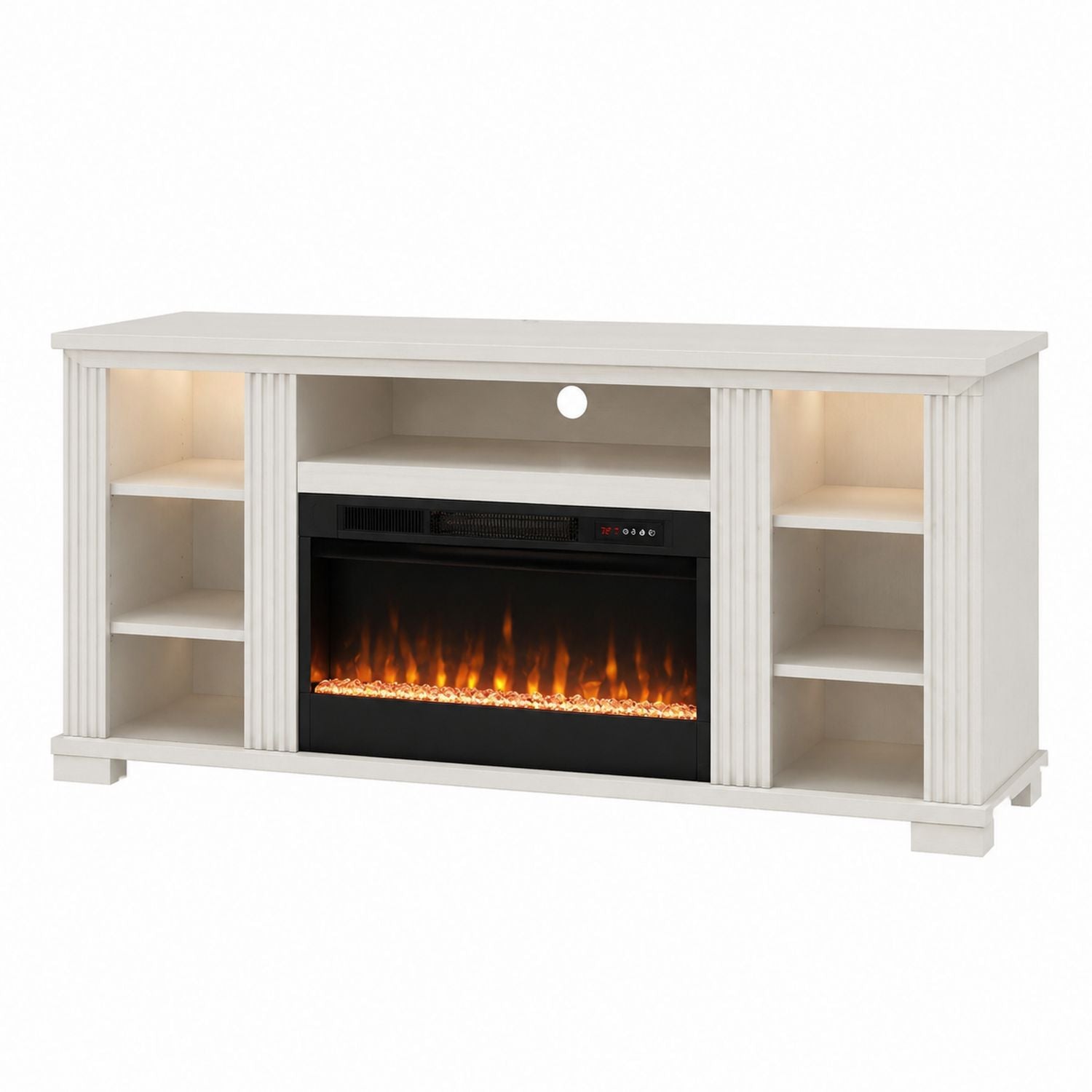 White Wood TV Stand with Electric Fireplace 60 Inch