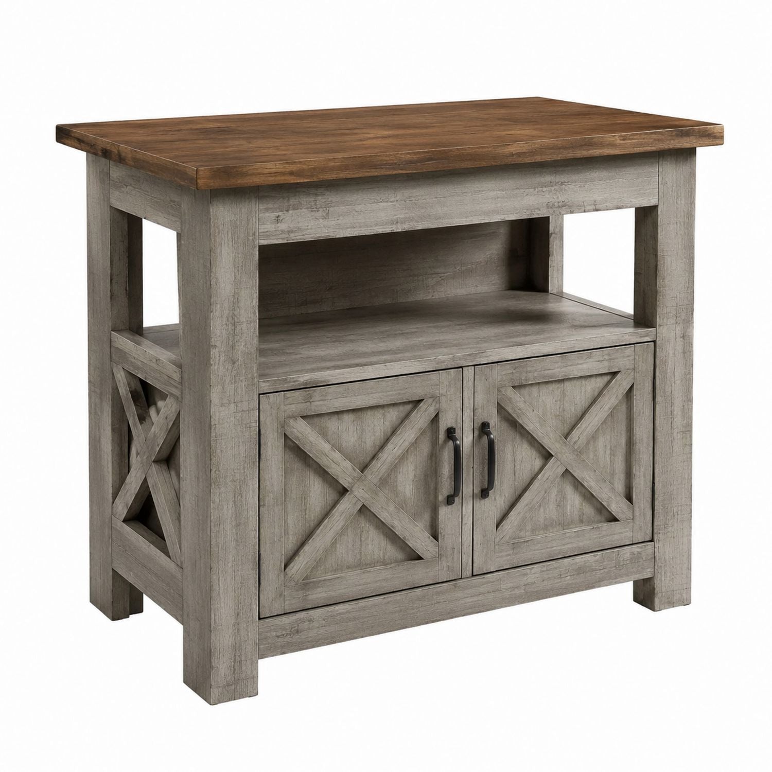 Wood Sideboard Buffet with Shelves and Cabinets, Brown and Gray, 110cm x 45cm x 90cm