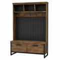 Wood and Metal Entryway Hall Tree with Storage and Hooks Brown Black 180cm