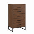 Engineered Wood 5-Drawer Tall Dresser with Metal Base in Brown