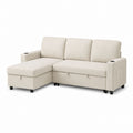 Beige Fabric L-Shaped Convertible Sofa with Chaise and Storage, 3-Seater