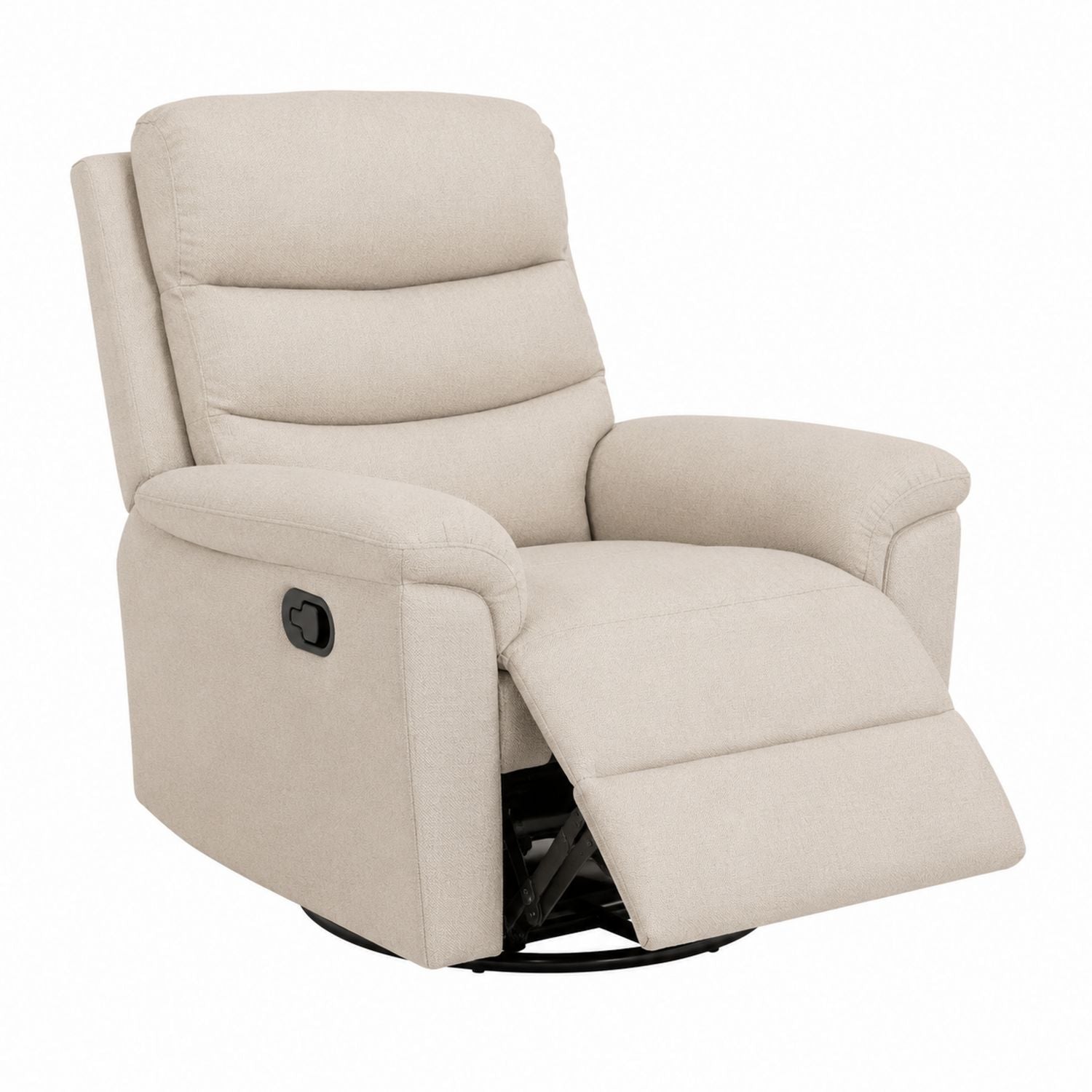 Beige Fabric Recliner Chair with Swivel Base and Manual Adjustment