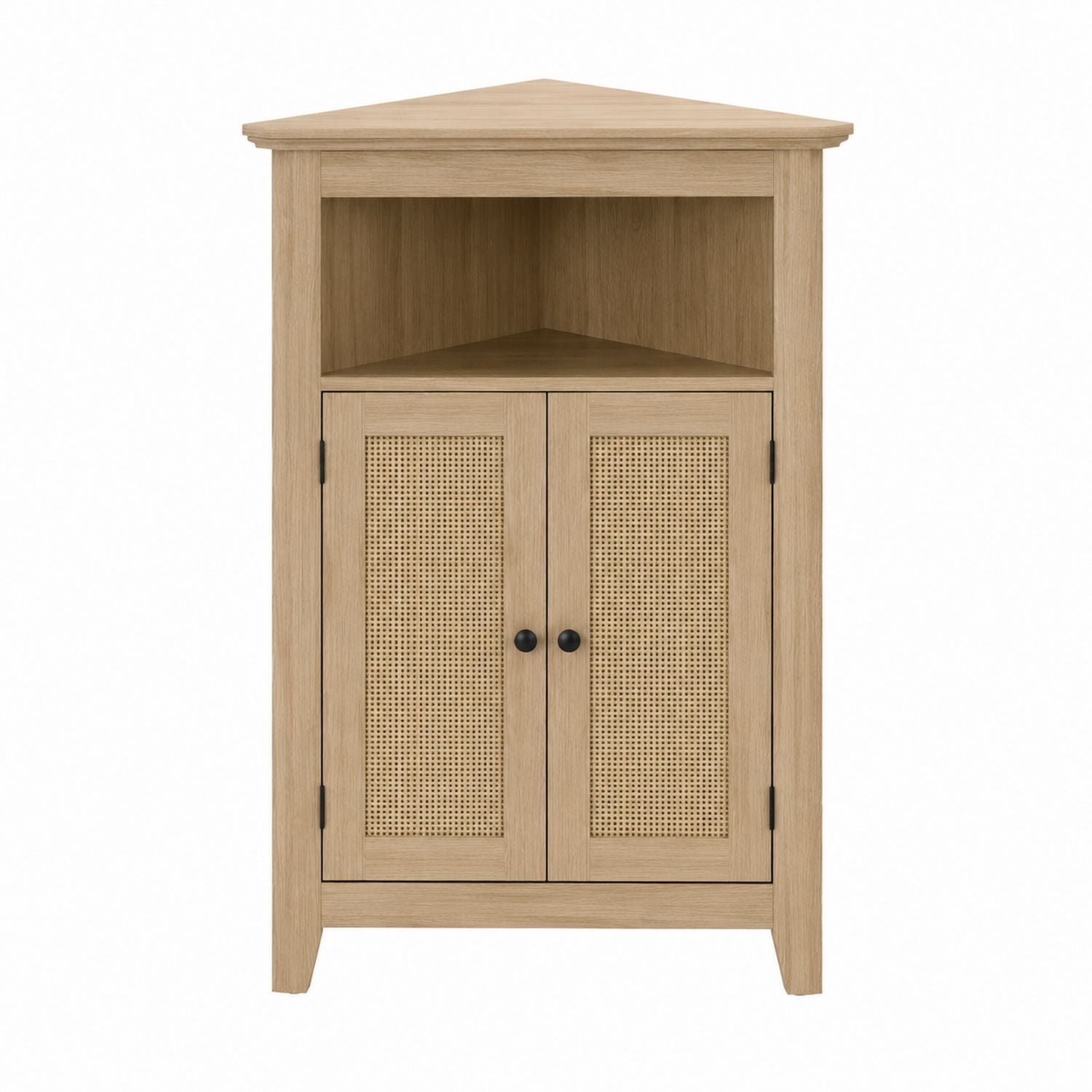 Wood Corner Storage Cabinet with Rattan Doors Beige 35cm x 75cm x 90cm