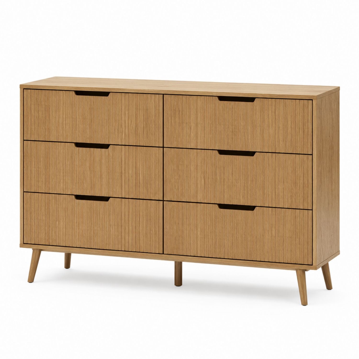 Wood Six-Drawer Dresser with Oak Veneer 120cm x 40cm x 80cm