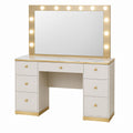 Vanity Table with Mirror and Lights White and Gold