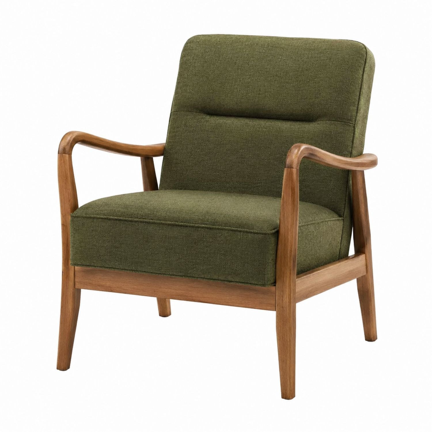 Mid Century Modern Lounge Chair Wood Frame Green Upholstery 29.5in x 27.6in x 31.5in