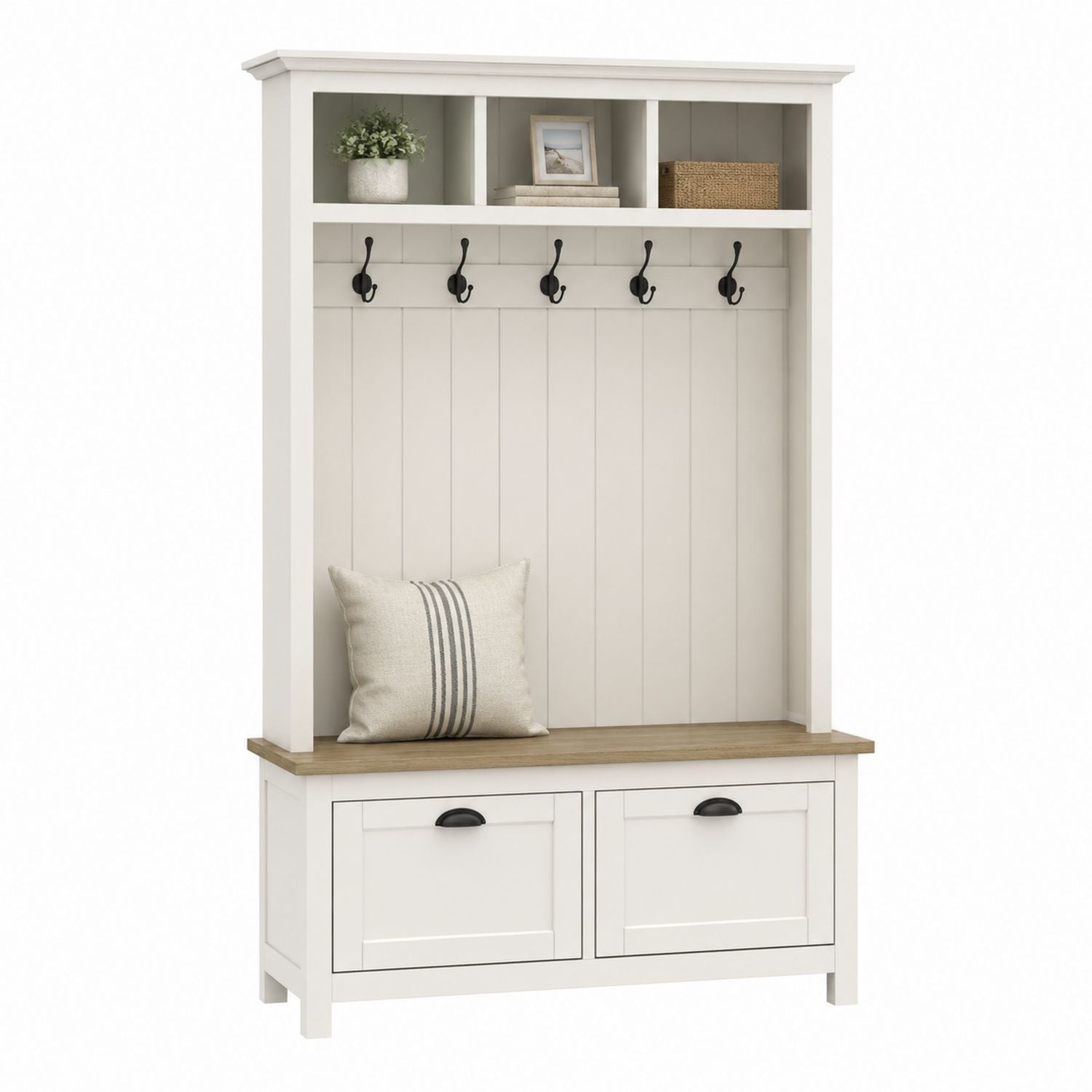Wooden Entryway Hall Tree with Storage Bench and Coat Hooks