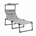 Steel Outdoor Lounger with Adjustable Backrest and Canopy