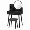 Black Wood Vanity Set with Stool and LED Mirror