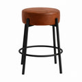 Round Leather Bar Stool with Metal Frame Brown and Black