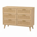 Wooden Dresser with Cane Fronts 6-Drawer Natural Finish