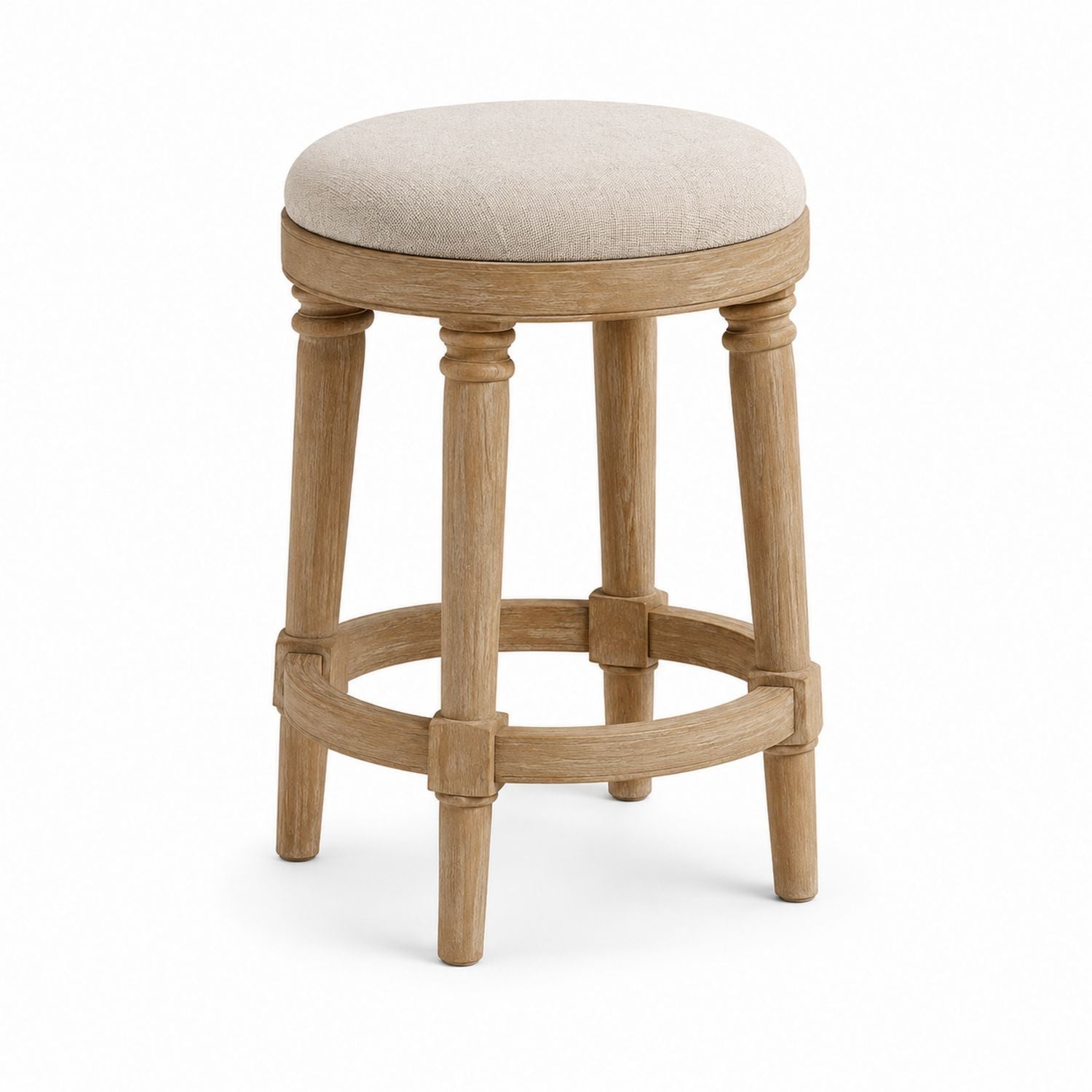Round Wood Bar Stool with Linen Cushion 76cm