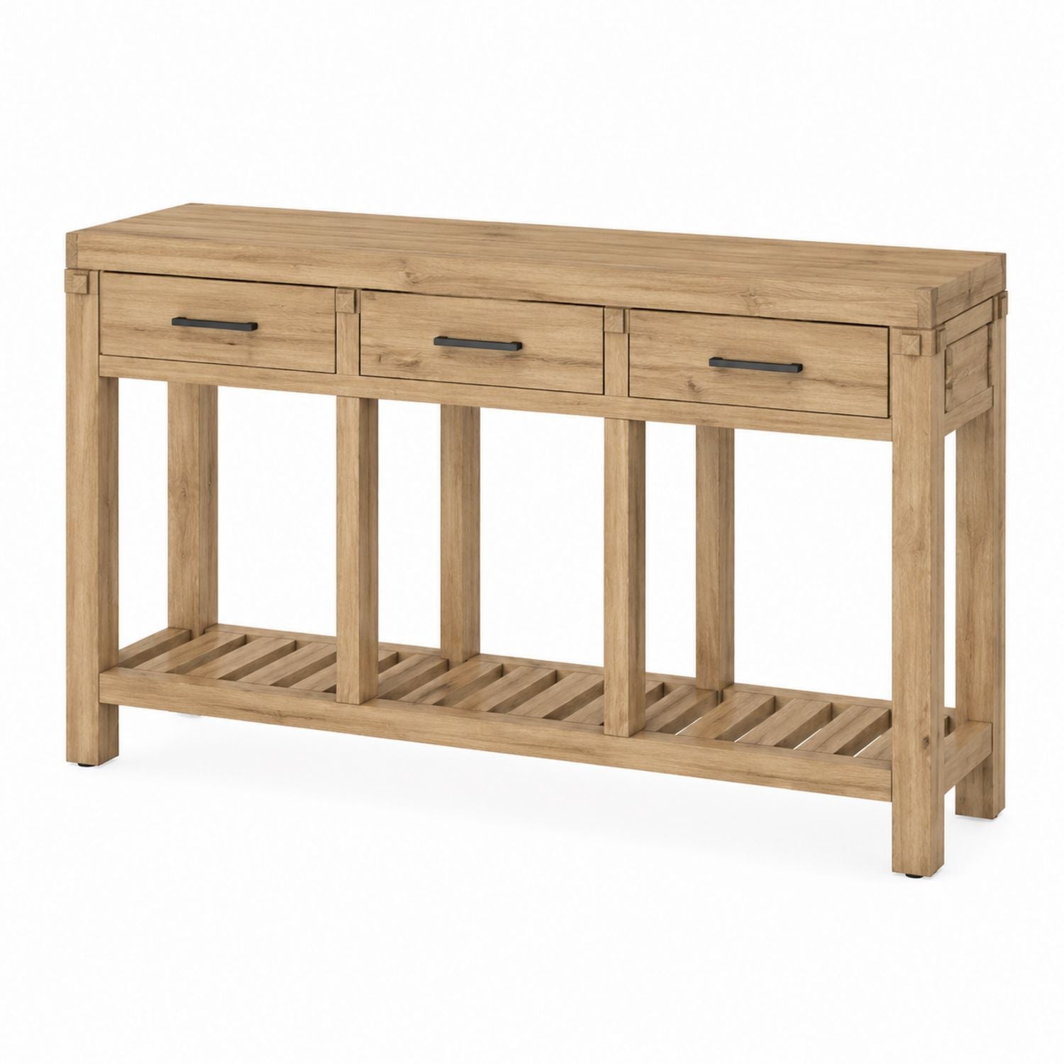 Wood Console Table with Drawers Natural Brown 120cm x 35cm x 75cm