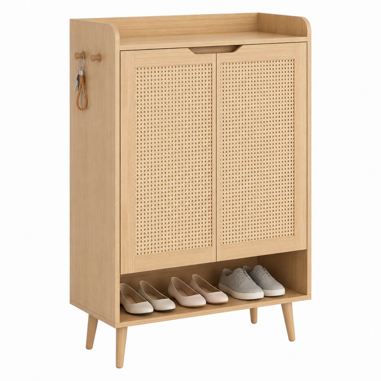 Wooden Shoe Storage Cabinet with Rattan Doors