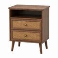 Wood Nightstand with Cane Drawer Fronts - Brown