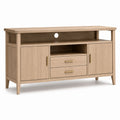 Wood TV Stand with Storage Cabinets and Drawers Natural Veneer Finish 60 inch
