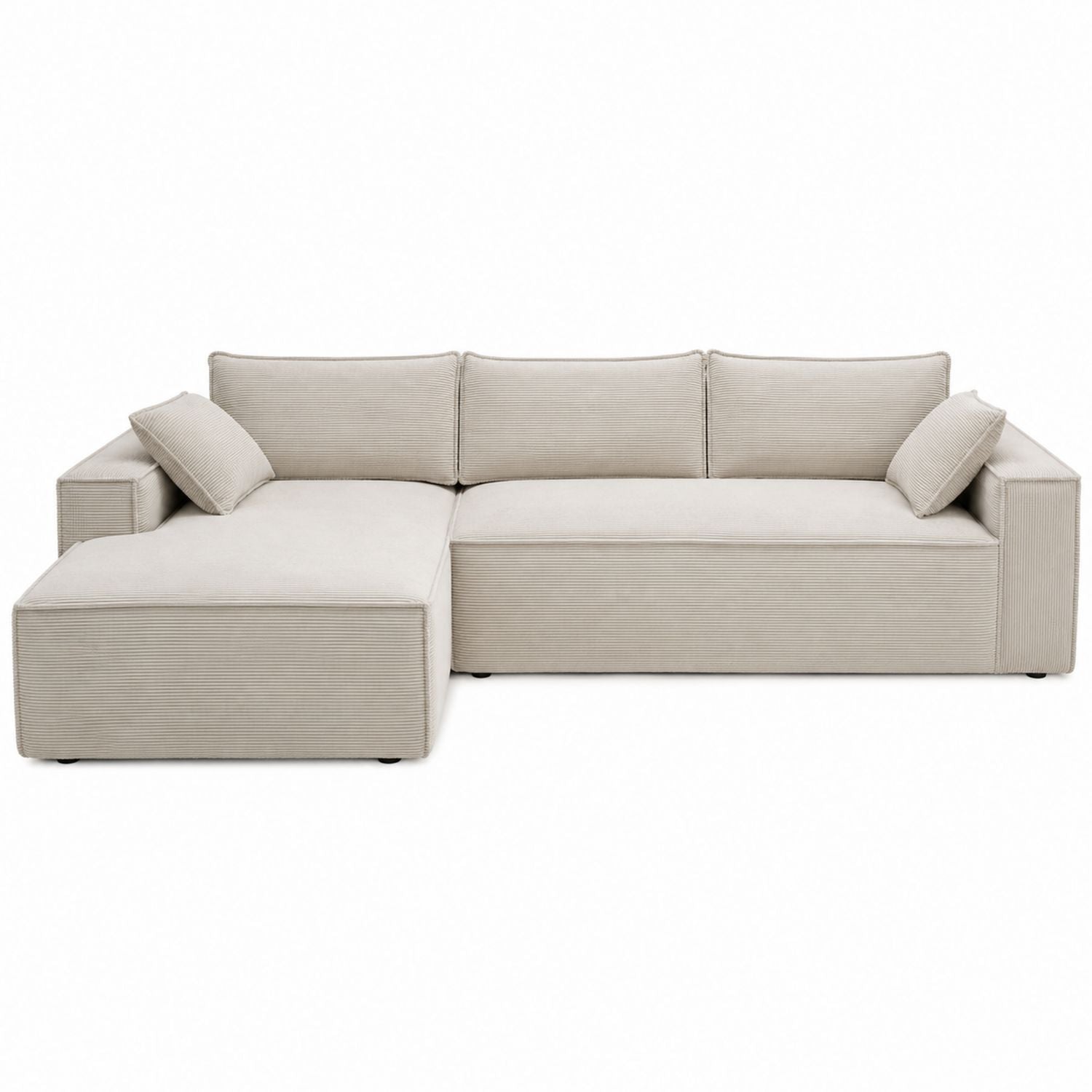 Corduroy Fabric L-Shaped Sectional Sofa Light Gray 275cm