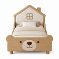 Wooden House-Shaped Bear Children's Bed Oak Beige 150cm x 80cm