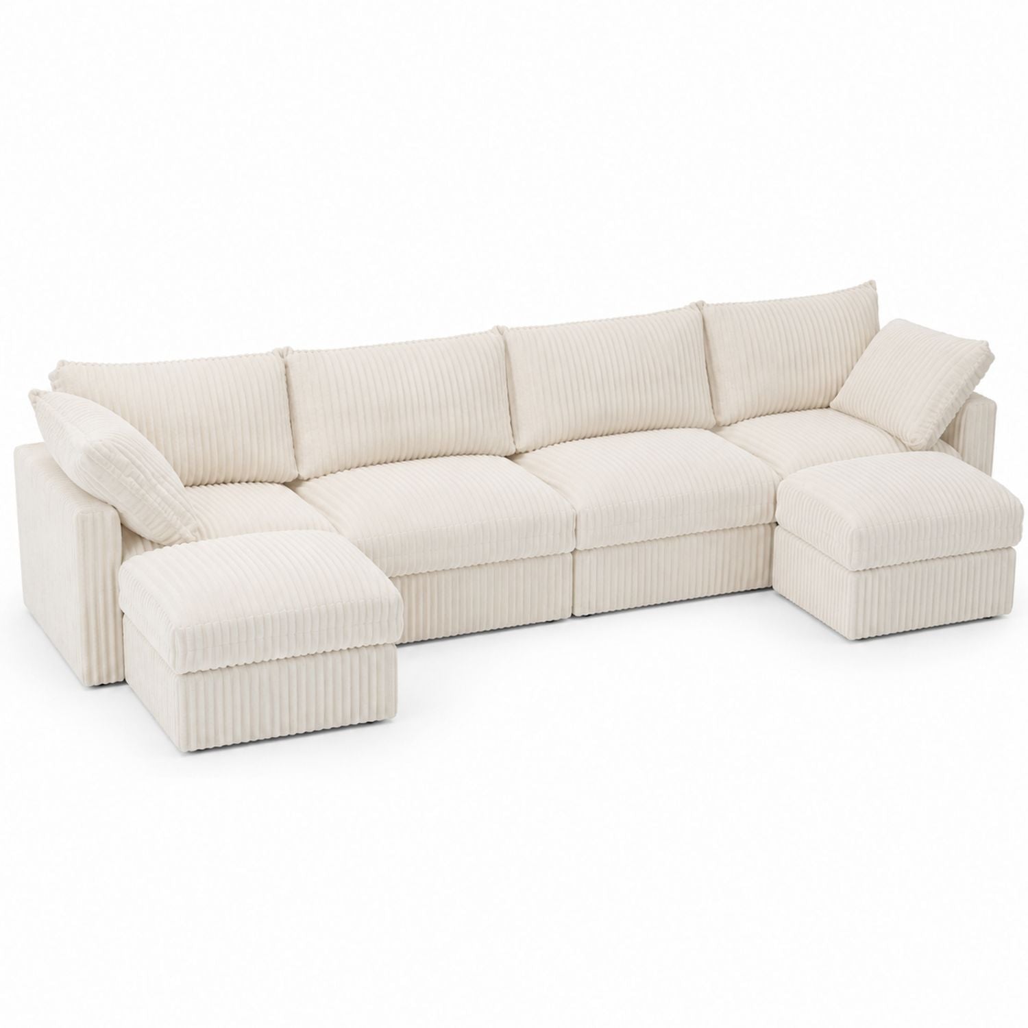 Corduroy Sectional Sofa Set Beige 300cm x 200cm