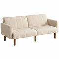 Beige Fabric 3-Seater Sofa with Wooden Legs