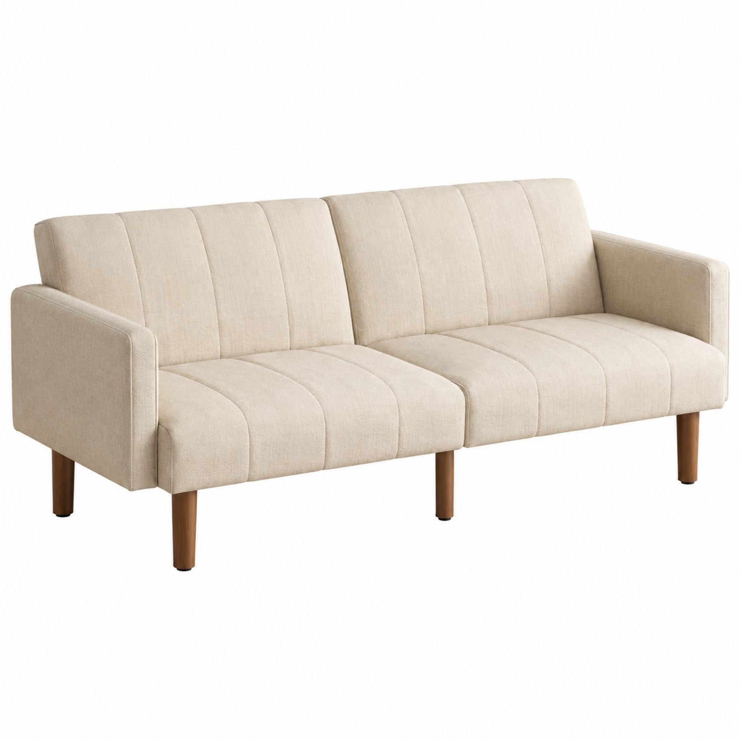 Beige Fabric 3-Seater Sofa with Wooden Legs