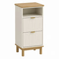 Wood Nightstand with Two Drawers and Open Shelf Beige