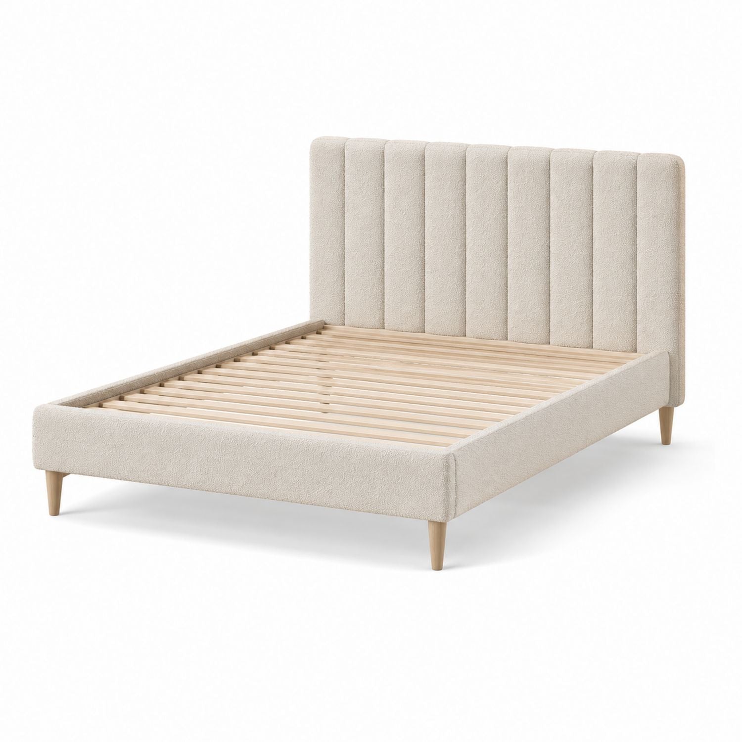 Upholstered Queen Platform Bed Solid Wood Frame with Polyester Fabric