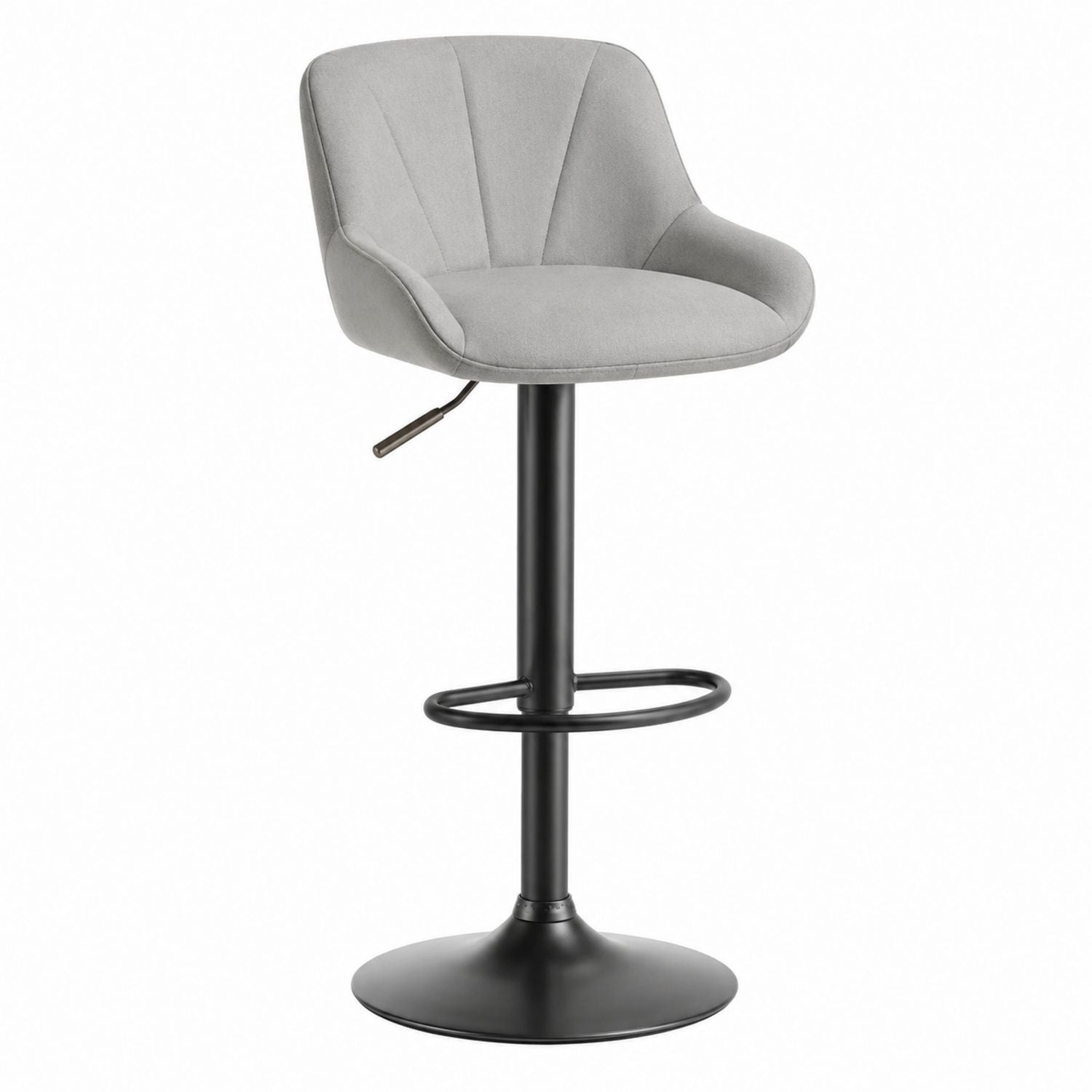 Adjustable Swivel Bar Stool with Fabric Seat and Metal Base in Light Grey