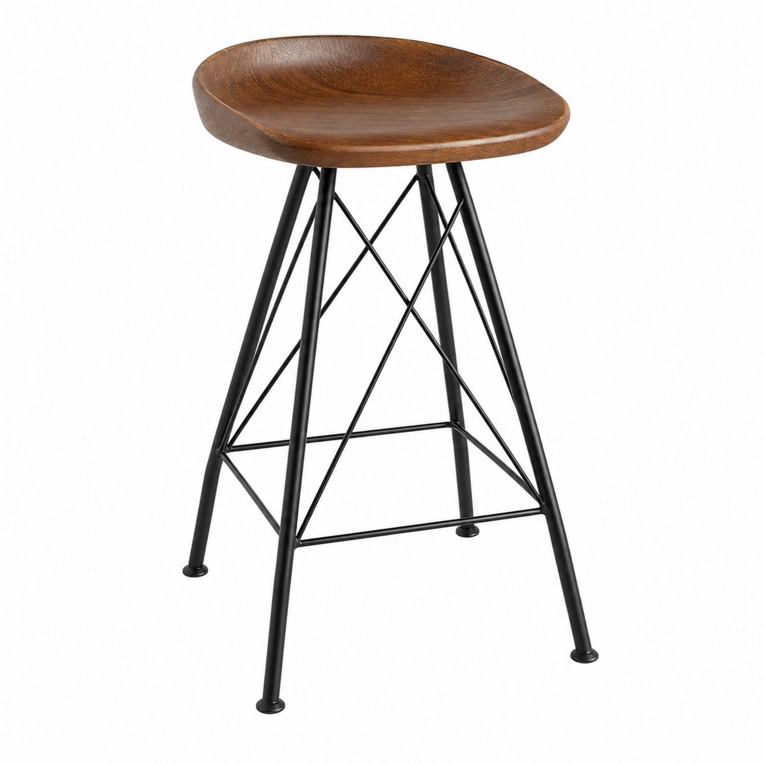 Wood Seat Bar Stool with Metal Frame Brown 75 cm