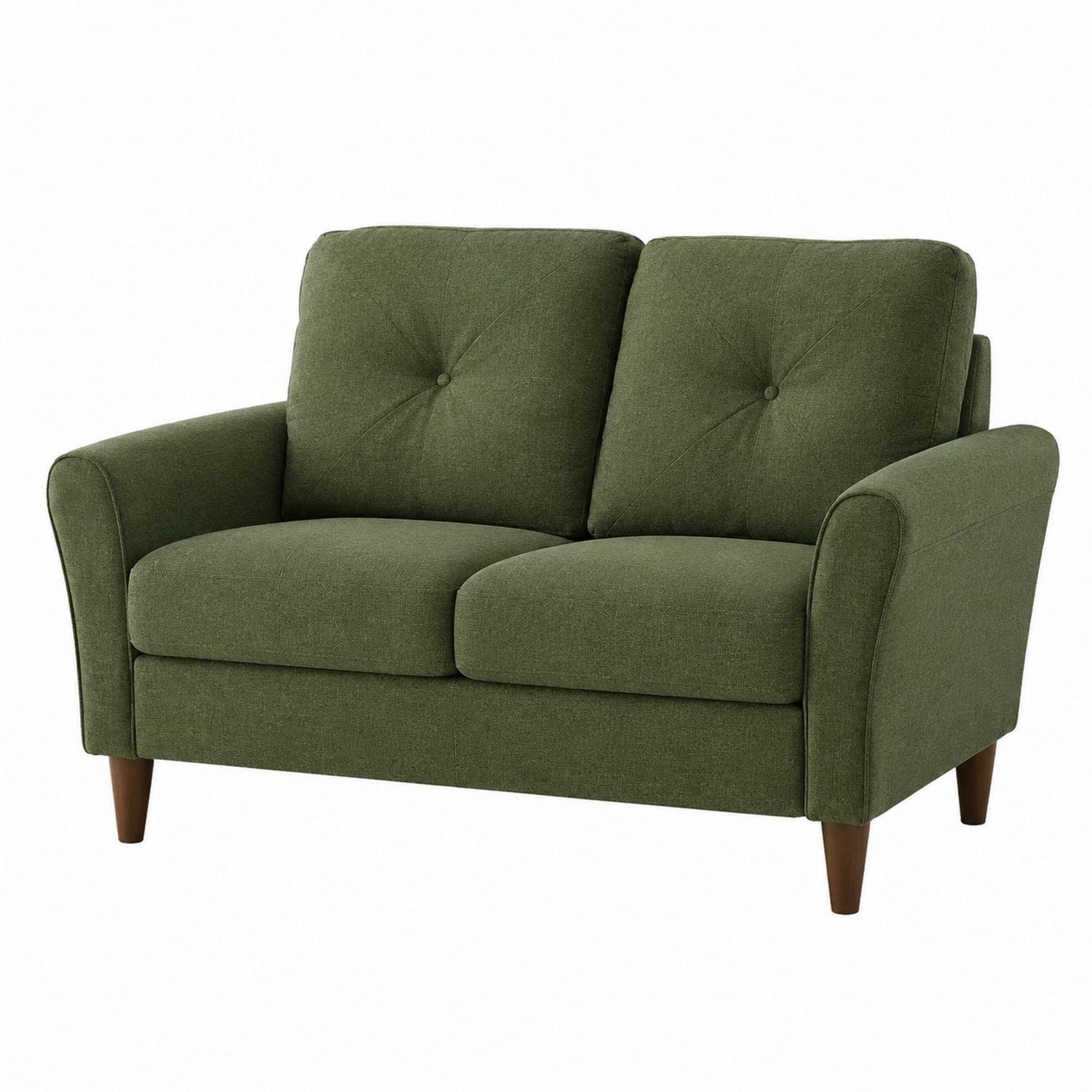 Green Fabric Loveseat with Wooden Legs 150cm