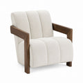 Boucl茅 Fabric Armchair with Walnut Frame in Beige