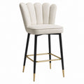 Polyester Upholstered Bar Stool with Metal Legs Beige Scalloped Backrest 110cm