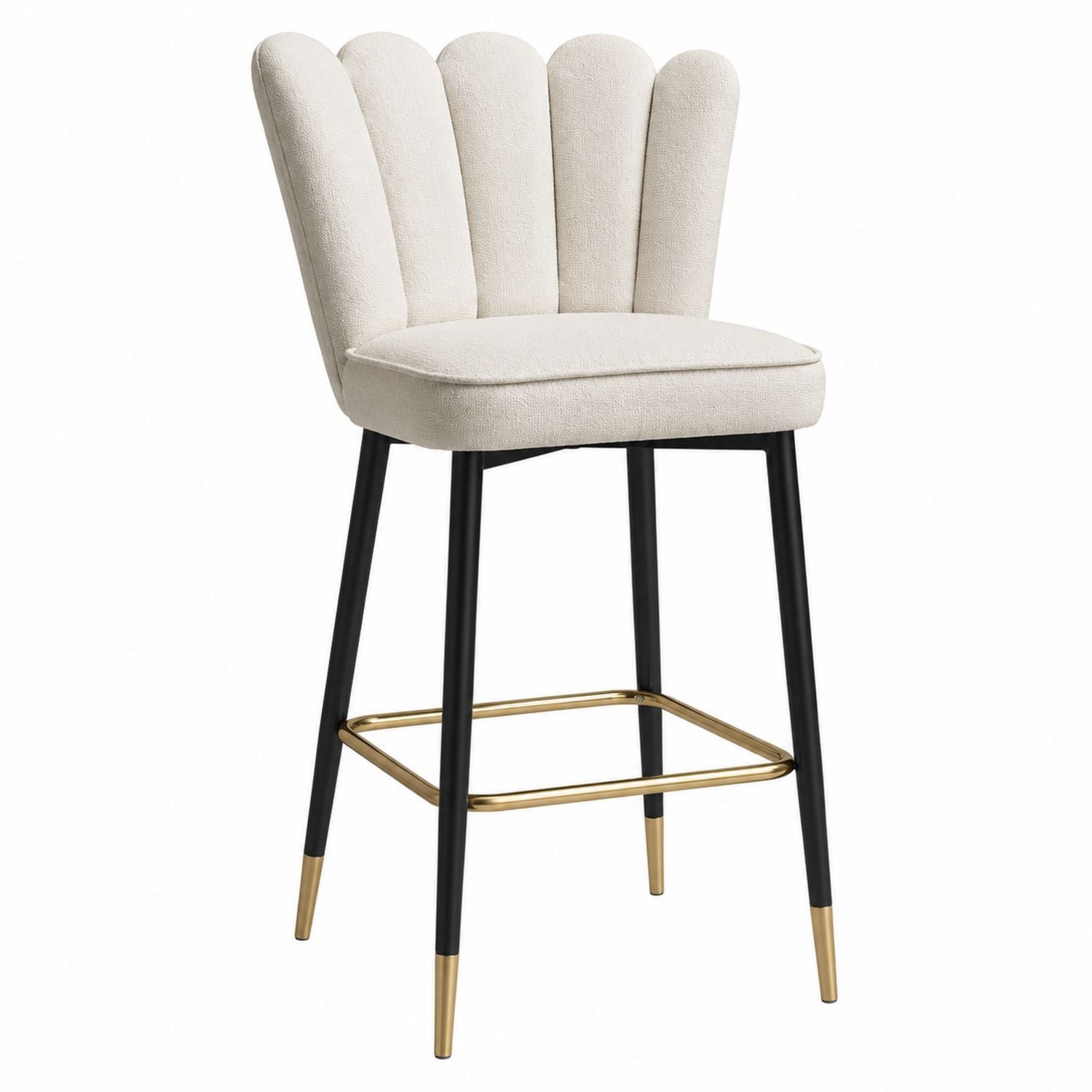 Polyester Upholstered Bar Stool with Metal Legs Beige Scalloped Backrest 110cm