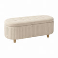 Beige Polyester Upholstered Storage Ottoman Bench with Solid Wood Legs 120cm x 45cm x 45cm